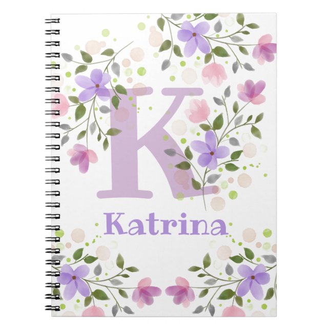 First Initial Plus Name Katrina with Flowers Notebook (Front)