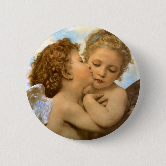 First Kiss (angel detail) by Bouguereau 6 Cm Round Badge (Front)
