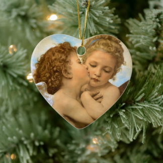 First Kiss (angel detail) by Bouguereau Ceramic Tree Decoration