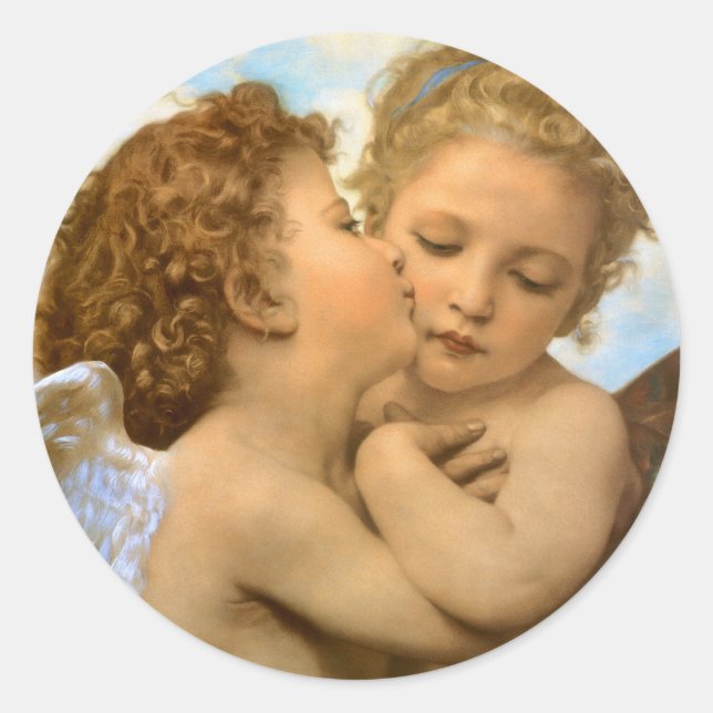 First Kiss (angel detail) by Bouguereau Classic Round Sticker (Front)