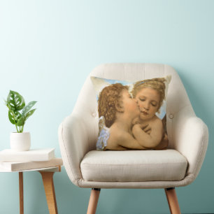 First Kiss (angel detail) by Bouguereau Cushion