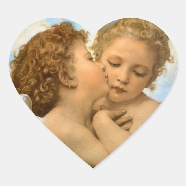 First Kiss (angel detail) by Bouguereau Heart Sticker (Front)
