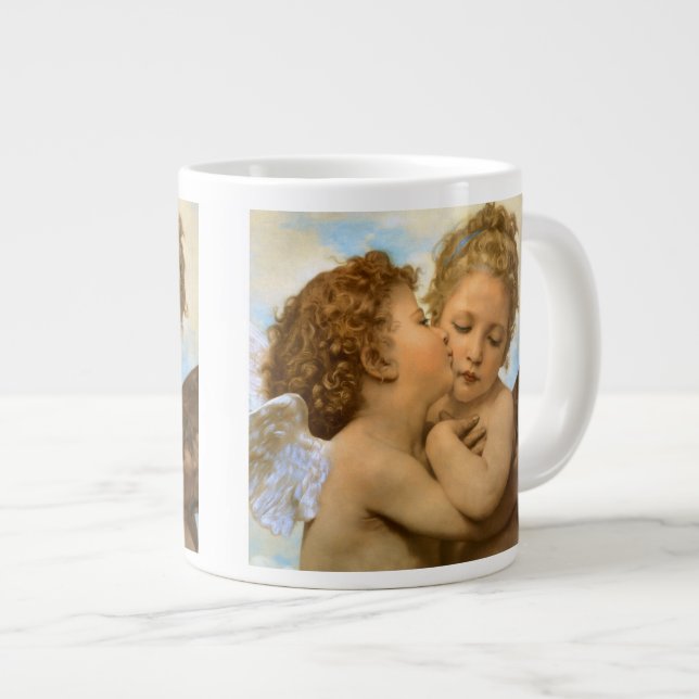First Kiss (angel detail) by Bouguereau Large Coffee Mug (Front Right)