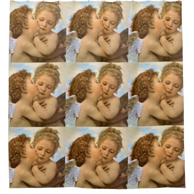 First Kiss (angel detail) by Bouguereau Shower Curtain (Front)