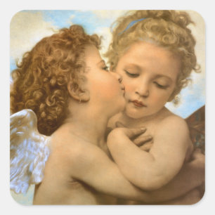 First Kiss (angel detail) by Bouguereau Square Sticker