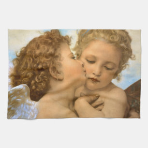 First Kiss (angel detail) by Bouguereau Tea Towel