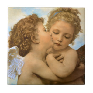 First Kiss (angel detail) by Bouguereau Tile