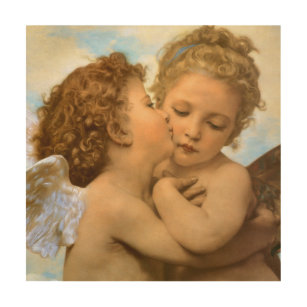 First Kiss (angel detail) by Bouguereau Wood Wall Art