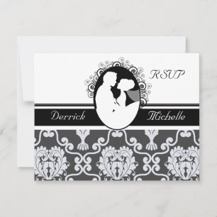 First Kiss Black and White Wedding RSVP Card