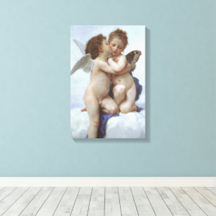 First Kiss by Bouguereau, Vintage Victorian Angels Canvas Print
