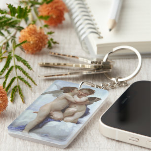 First Kiss by Bouguereau, Vintage Victorian Angels Key Ring