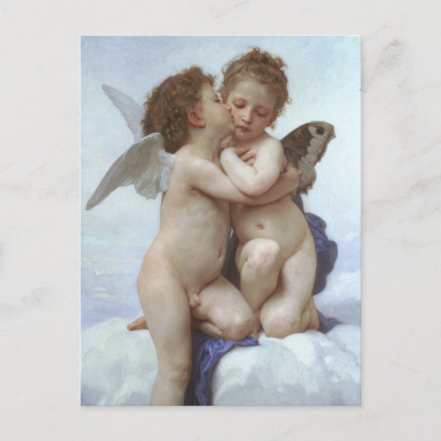 First Kiss by Bouguereau, Vintage Victorian Angels Postcard (Front)