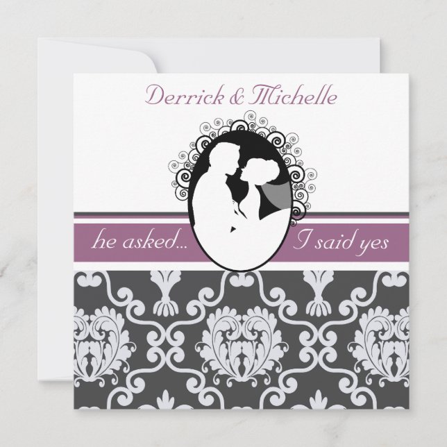 First Kiss Purple Customised Wedding Invitation (Front)