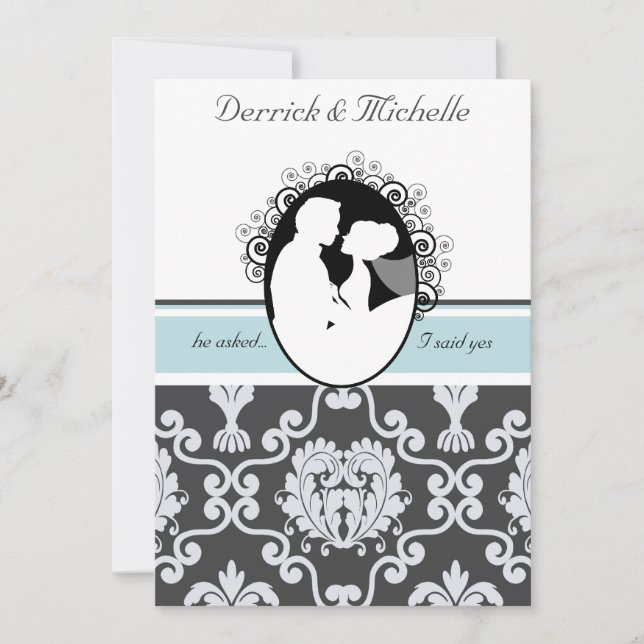 First Kiss Sea Blue Customised Wedding Invitation (Front)