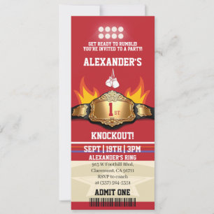 First Knockout Boxing Ticket 1st Birthday Party Invitation