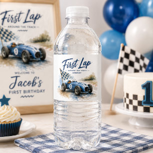 First Lap Around the Track 1st Birthday ONE Water Bottle Label