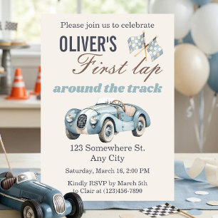 First Lap Around the Track 1st Birthday Race Car Invitation