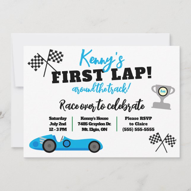 First Lap Around the Track, Kids' Birthday Party Invitation (Front)
