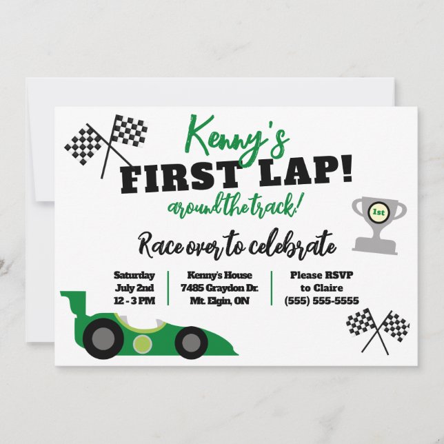 First Lap Around the Track, Kids' Birthday Party Invitation (Front)