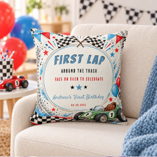 First Lap Around The Track Race Car 1st Birthday Cushion
