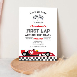 First Lap Around the Track Race Car 1st Birthday Invitation