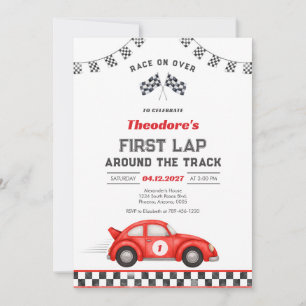 First Lap Around the Track Race Car 1st Birthday Invitation