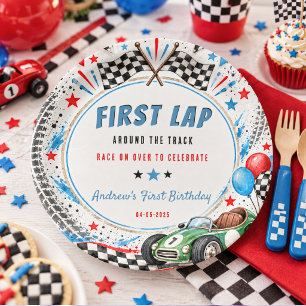 First Lap Around The Track Race Car 1st Birthday Paper Plate
