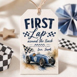 First Lap Around the Track   Race Car Birthday Gift Tags
