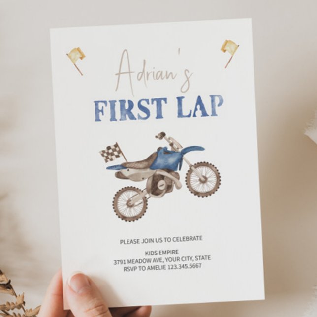 First LAP Blue Dirt Bike Birthday Invitation  (Creator Uploaded)