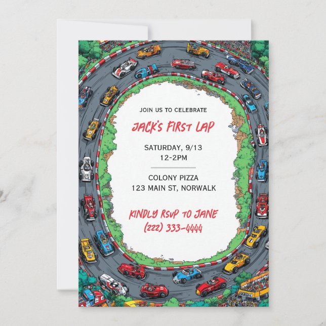 First Lap Boy's First Birthday Invitation  (Front)