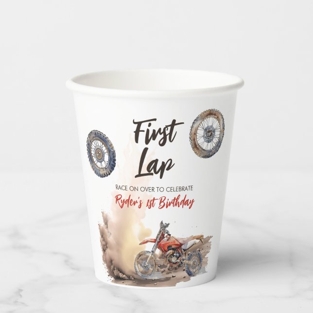 First Lap Little Racer 1st Birthday Paper Cups (Front)