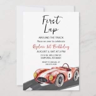 First Lap Race Car 1st Birthday Invitation