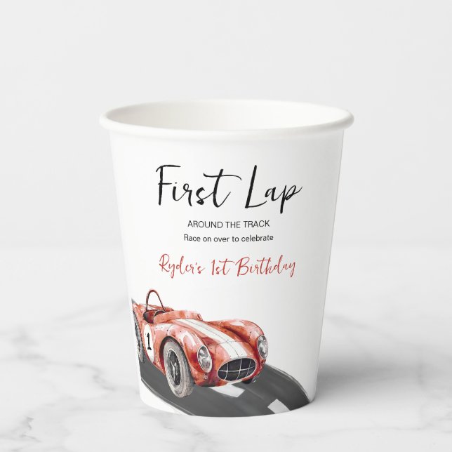 First Lap Race Car 1st Birthday  Paper Cups (Back)