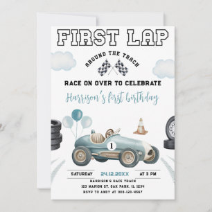 First Lap Race Car Around The Track 1st Birthday Invitation