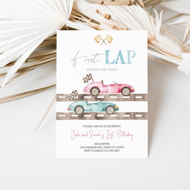 First Lap Race Car Twins Birthday Invitation  (Creator Uploaded)