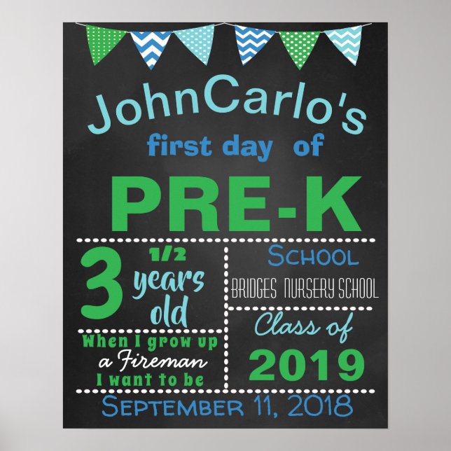 First last day of pre-k school chalkboard sign (Front)