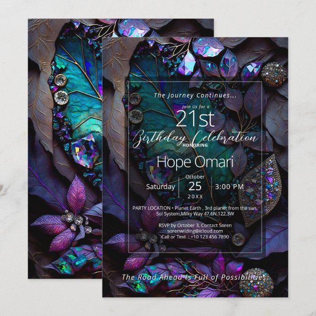 First Light  | Botanical Gemstone Abstract Invitation (Front/Back)
