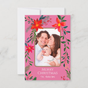 First little Christmas Watercolor Floral + Photos Thank You Card