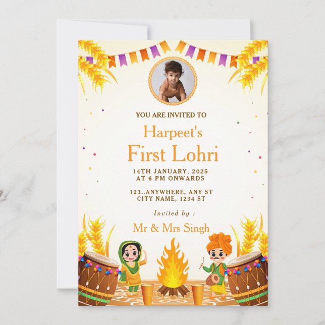 First Lohri Celebration Card with Photo (Front)