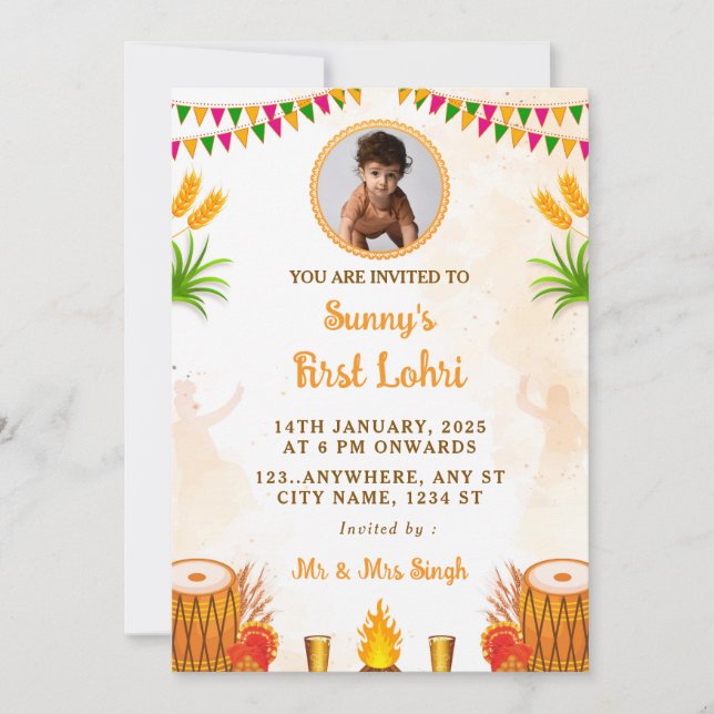 First Lohri Invitation Card, Lohri Party Card (Front)