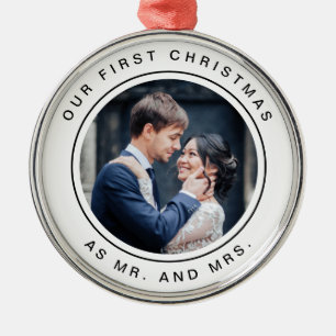 First Married Christmas   Black and White Photo Metal Tree Decoration