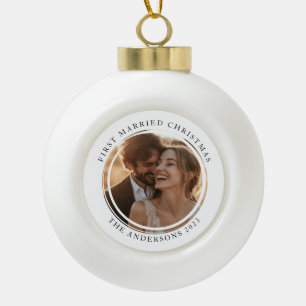 First Married Christmas Custom Photo Ceramic Ball Christmas Ornament