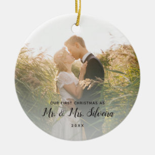 First Married Christmas Mr Mrs Double Sided Photo Ceramic Tree Decoration