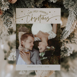 First Married Christmas Newlywed Photo Cream Holiday Card