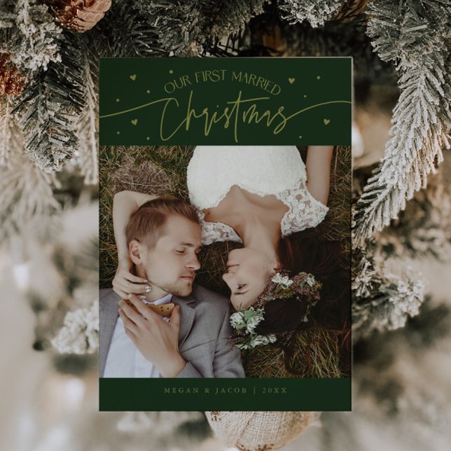 First Married Christmas Newlywed Photo Green Holiday Card (Creator Uploaded)