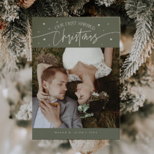 First Married Christmas Newlywed Photo Sage Green Holiday Card