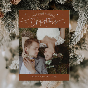 First Married Christmas Newlywed Photo Terracotta Holiday Card