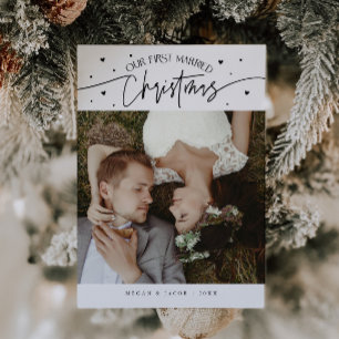 First Married Christmas Newlywed Photo White Holiday Card