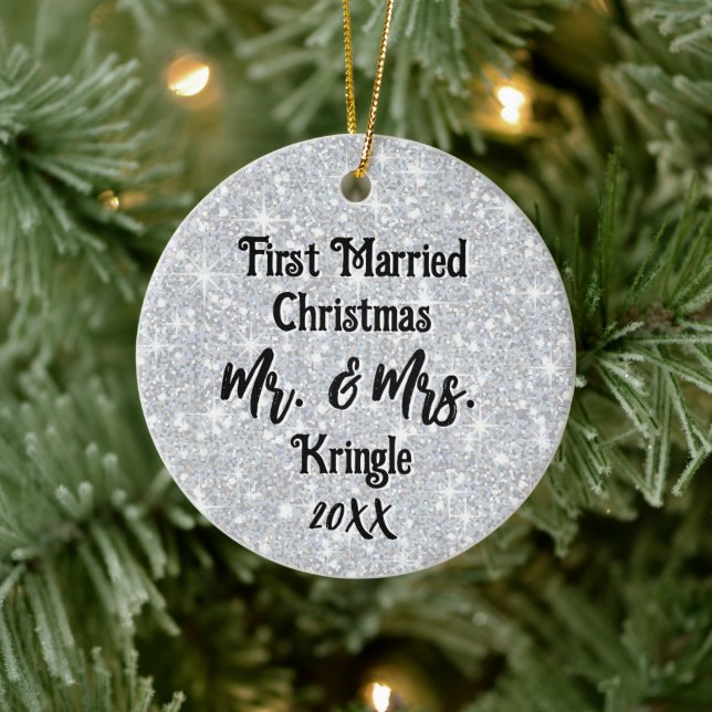 First Married Christmas Personalised Wedding Date Ceramic Tree Decoration (Tree)