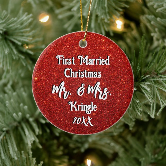 First Married Christmas Personalised Wedding Date Ceramic Tree Decoration (Tree)